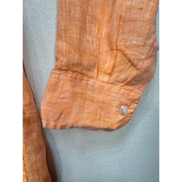 Report Collection Mens Button Down Linen Shirt Long Sleeve Stretch Size L Orange - Picture 10 of 14
